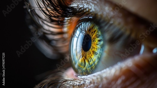 Close-up of human eye, black background #793977231