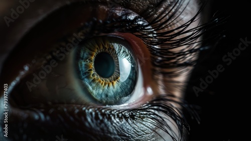 Black background with close-up of human eye