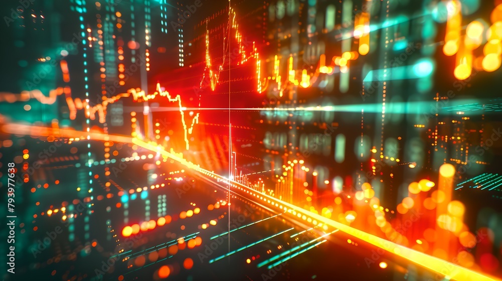 Dynamic Financial Charts and Graphs with Neon Lights. Data Analysis Visualization. Stock Market Trends. Modern Business Concept. Digital Economy Representation. AI Dynamic Financial Charts and Graphs with Neon Lights. Data Analysis Visualization. Stock Market Trends. Modern Business Concept. Digital Economy Representation. AI