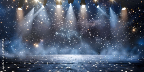 Starlit Stage: Spotlight Illumination Background, Stage Lights and Stars: Illuminated Performance Background - Ai Generated