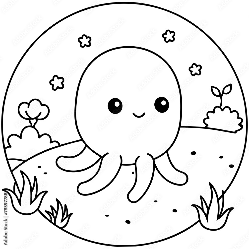 Obraz premium cartoon octopus with flower vector illustration