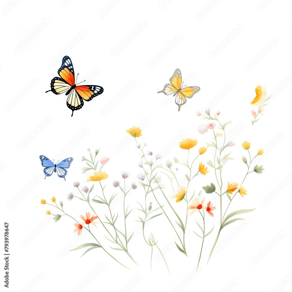 Butterfly clipart fluttering around flowers