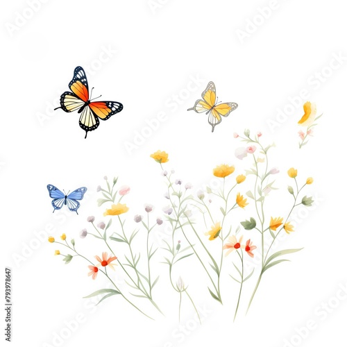 Butterfly clipart fluttering around flowers