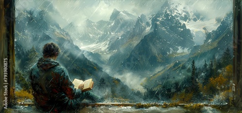 Concentrated reading: A man enjoys her time with a book photo