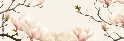 Soft pink and white magnolia flowers blooming on branches  evoking tranquility and new beginnings