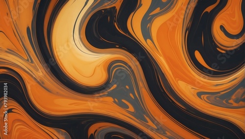 Vertical Movement in Abstract Liquid Background, Infused with Swirls of Orange and Gold