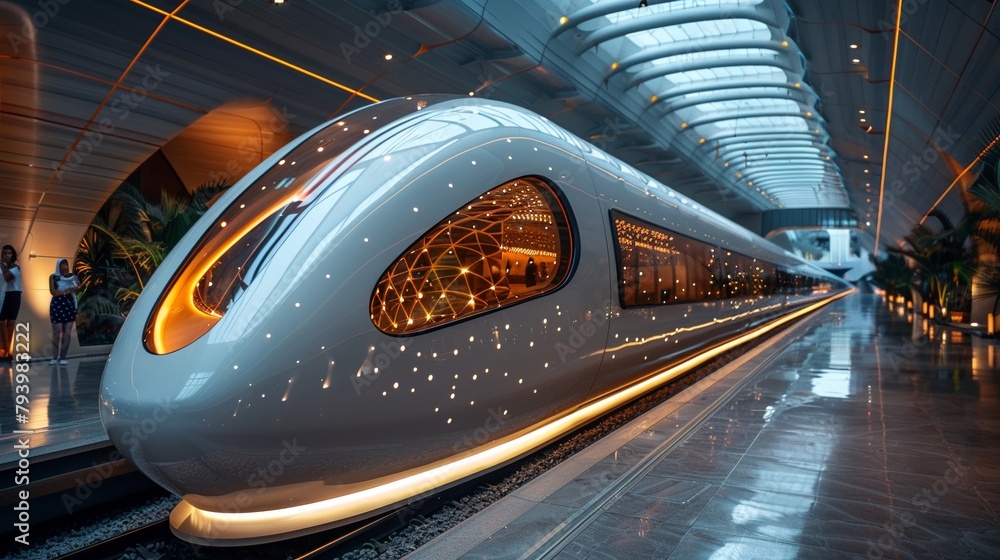 Highspeed hyperloop station, connecting cities in minutes, sleek design, efficient travel