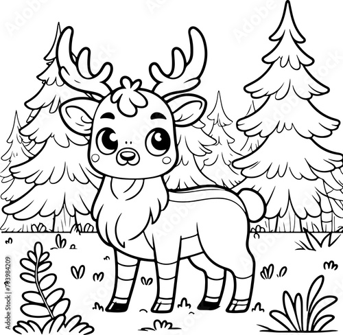 Personnage héros élan, renne ou cerf à colorier, ressource pour page ou livre de coloriage. Dessin au trait line art, pour enfant ou adulte. Trait isolé  fond transparent