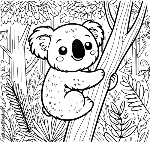 Personnage héros koala à colorier, ressource pour page ou livre de coloriage. Dessin au trait line art, pour enfant ou adulte. Trait isolé  fond transparent