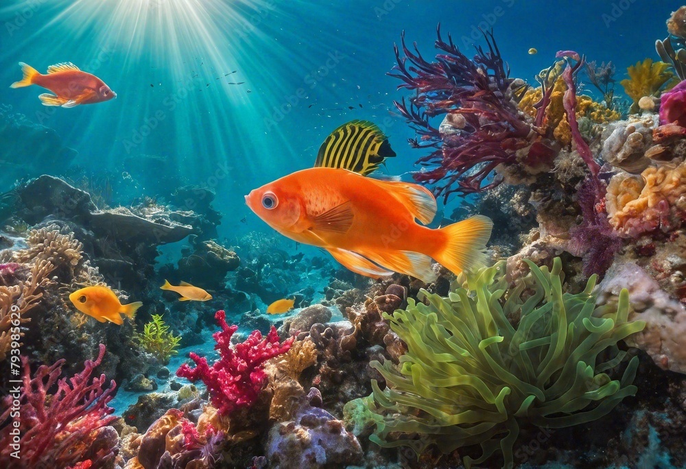 Fototapeta premium Tropical Underwater Wonderland: Diverse Fish and Coral Habitats