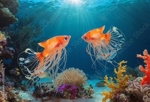 Marine Life Extravaganza: Fish, Coral, and Jellyfish in a Tropical Sea © Luis Eduardo