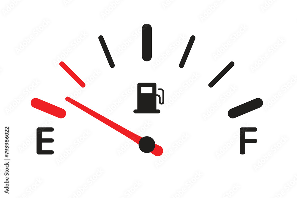 Empty tank. Fuel level indicator, diesel or gasoline level, car or motorcycle fuel gauge. Empty tank. Fuel level indicator, diesel or gasoline level, car or motorcycle fuel gauge.