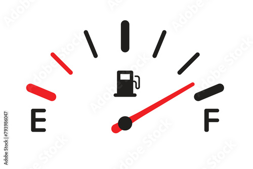 Full tank. Fuel level indicator, diesel or gasoline level, car or motorcycle fuel gauge.