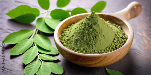 moringa powder food supplement - closeup product photo