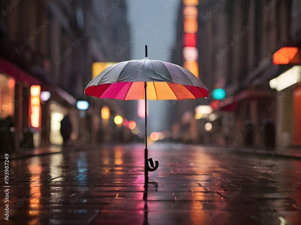 rainy day in the city with umbrella protection 