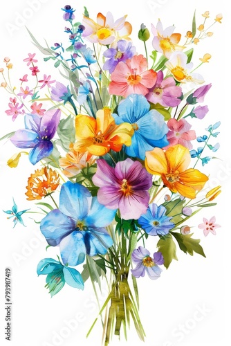 Colorful and vivid watercolor bouquet of spring flowers, isolated --ar 2:3 Job ID: 99261eb2-faa8-4aaa-b103-c3548862ad7c © FoxGrafy