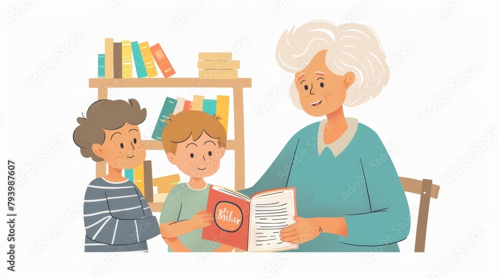 Cartoon family enjoying a storybook, pastel tones, great for themes of parenting or childhood education. Cartoon family enjoying a storybook, pastel tones, great for themes of parenting or childhood education.