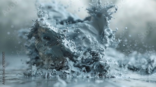 A grey liquid is exploding out of a surface in slow motion.
