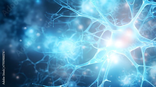 Active nerve cell s blue color Medicine biology background that work for our body with nerve cells background