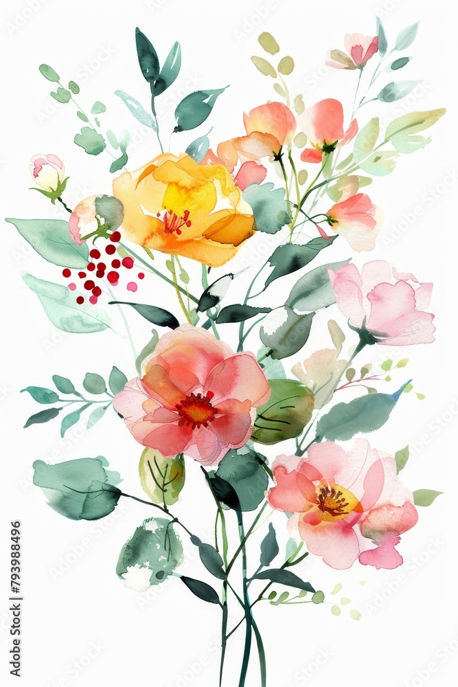 Spring floral bunch in bright watercolors, isolated on white --ar 2:3 Job ID: 91025edb-9c9c-4e48-83c8-88b2febb62dc