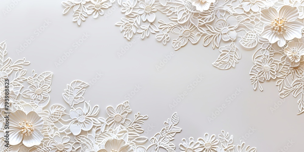 An exquisite paper art frame with white floral and leaf motifs. An exquisite paper art frame with white floral and leaf motifs.