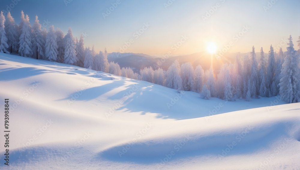 Winter Wonderland, Sunlit Smooth White Snow Background