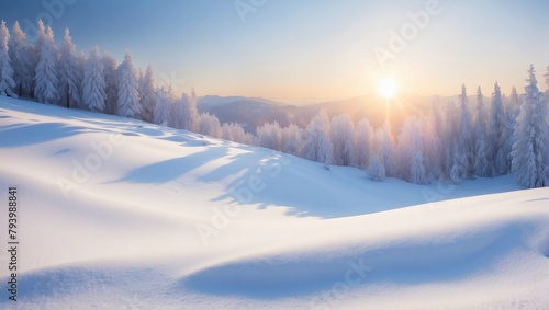 Winter Wonderland, Sunlit Smooth White Snow Background © xKas