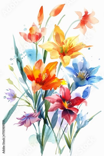 Vivid bunch of spring flowers in watercolor style, white isolated --ar 2:3 Job ID: a608df62-9d44-41fb-8f10-6910128f8c2f