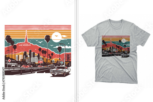 downtown Los Angeles retro t shirt design artwork