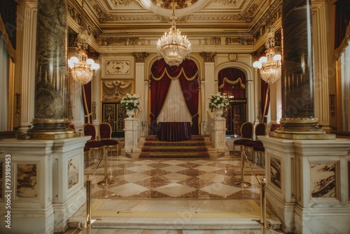 Wedding ceremony in the interior of the hotel. Wedding decorations