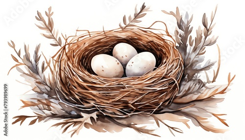 Nest  Cozy nest in a blend of browns and creams  watercolor clipart