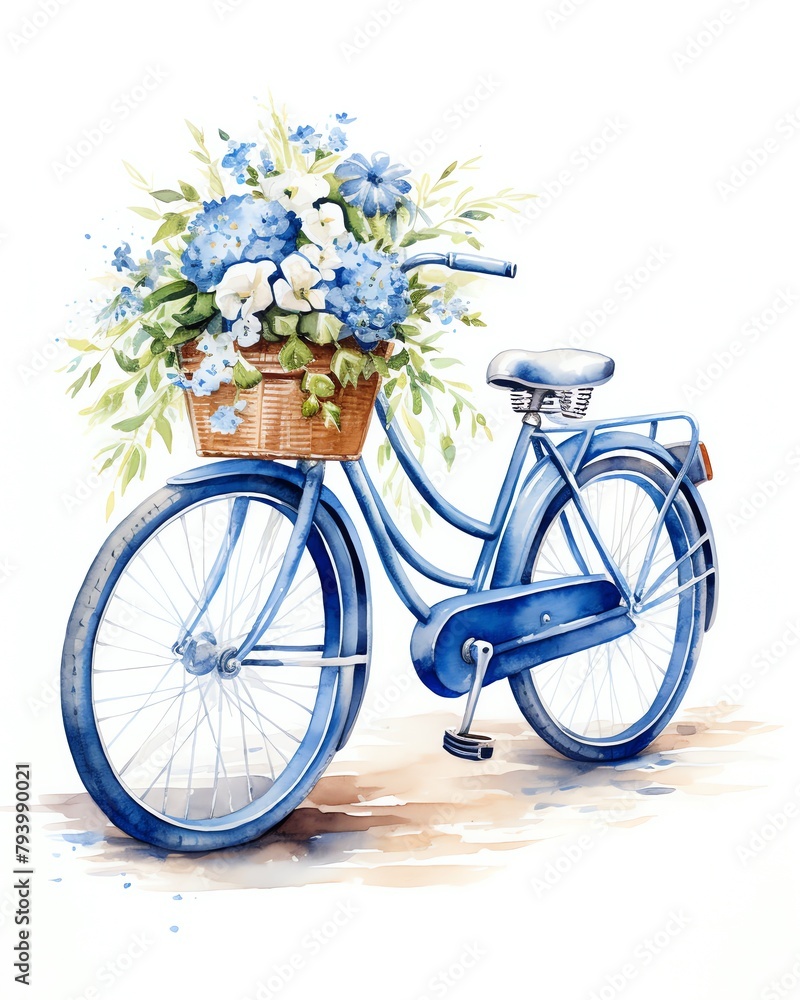 Bicycle  Gleaming silver bicycle on a cobalt blue track  watercolor clipart