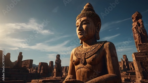 Wooden buddha statue in ancient place si sanphet