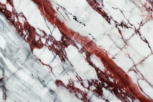Stark White Marble Streaked with Bold Crimson Veins - Nature's Artistry.