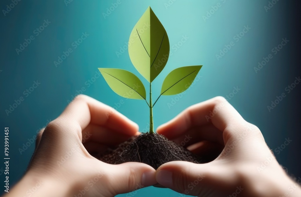 Hands close-up,paper sprout,paper green leaves,hands holding paper tree sprout,paper tree Hands close-up,paper sprout,paper green leaves,hands holding paper tree sprout,paper tree
