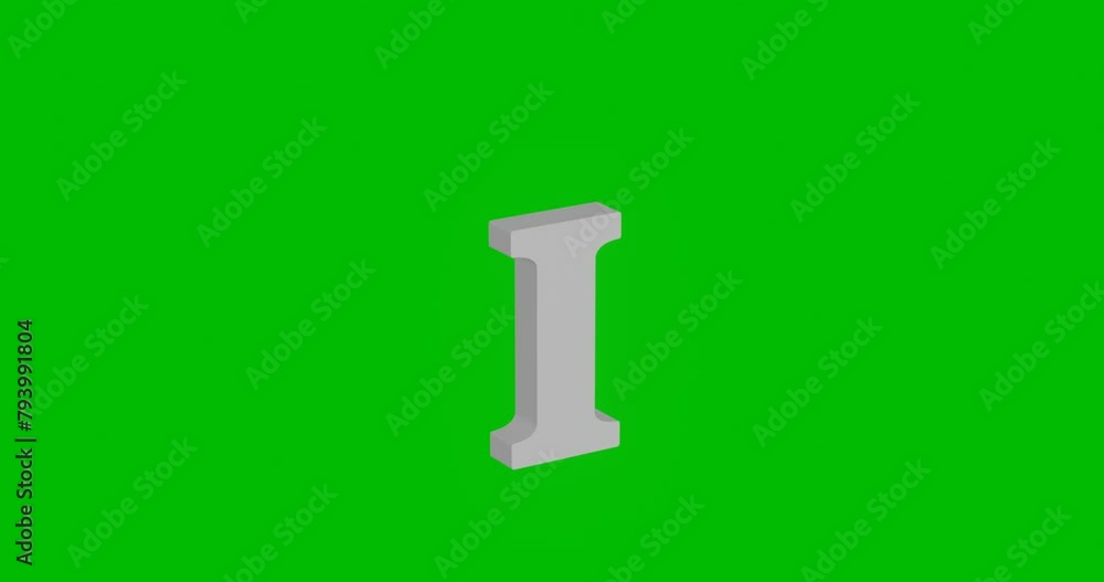 Animation of rotation of a white capital letter I symbol with shadow. Simple and complex rotation. Seamless looped 4k animation on green chroma key background Animation of rotation of a white capital letter I symbol with shadow. Simple and complex rotation. Seamless looped 4k animation on green chroma key background
