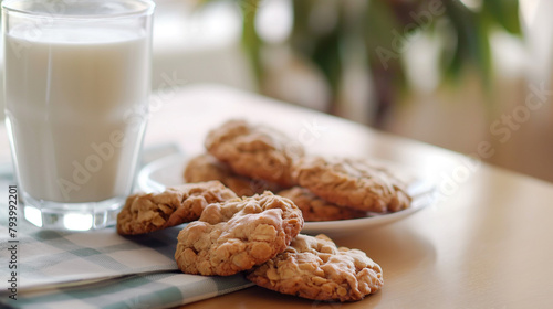 Biscoitos e leite em um prato  photo