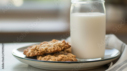 Biscoitos e leite em um prato  photo