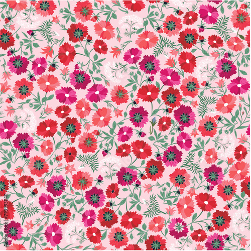 Blooming meadow in summer seamless pattern. Plant background for fashion, wallpaper, print. There are many different colors on the field. Liberty style flowers. Trendy floral vector design © andrei