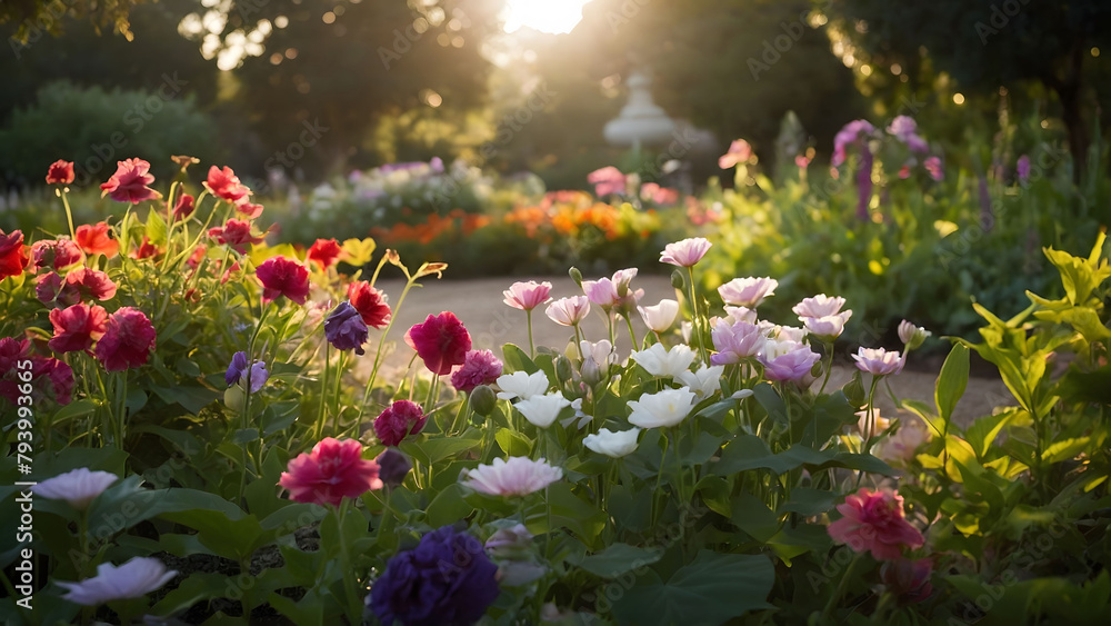Obraz premium view of beautiful flower plants in the morning
