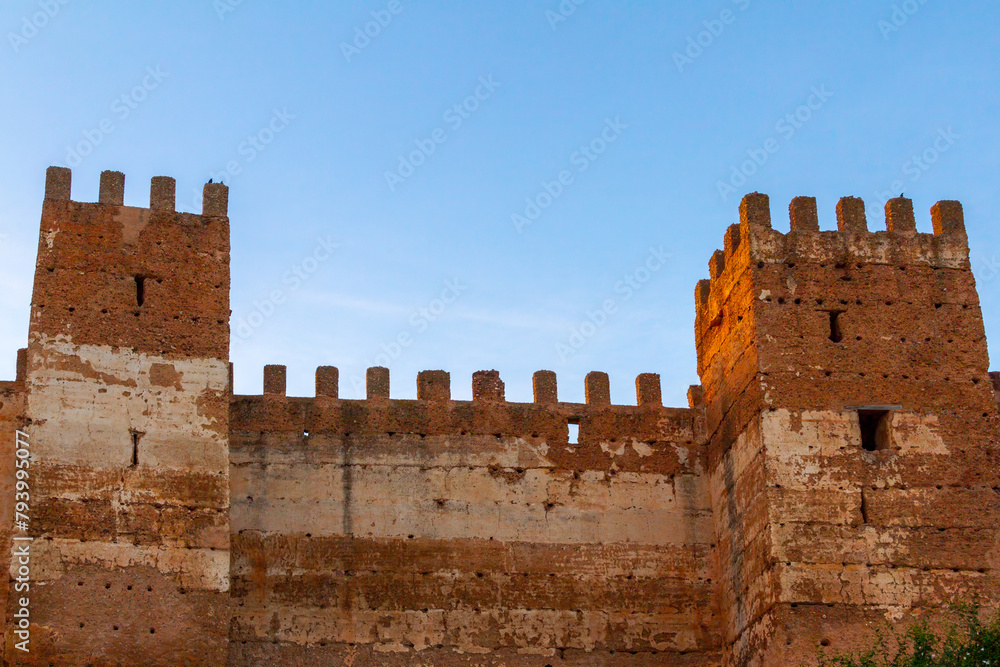 Burgalimar Castle, caliphal fortress, built in the 10th century on a small hill overlooking the town of Banos de la Encina, located in the north of the province of Jaen (Andalusia, Spain)
