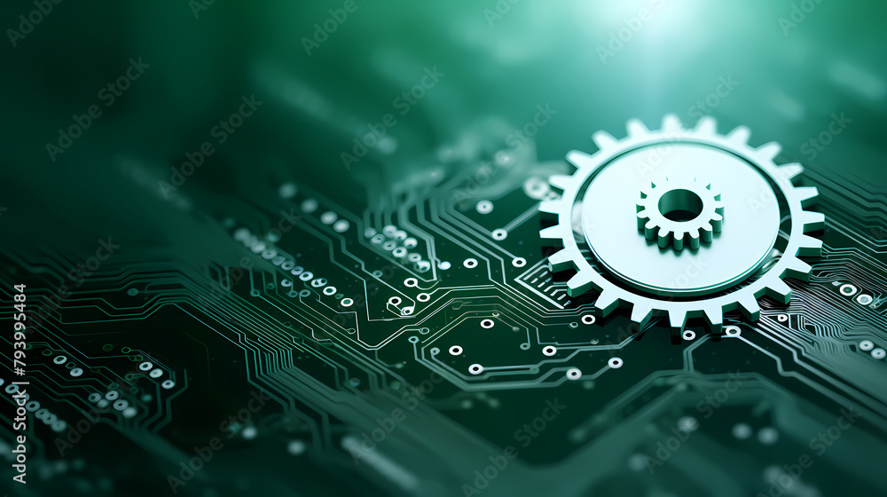 Gears on circuit board background Gears on circuit board background