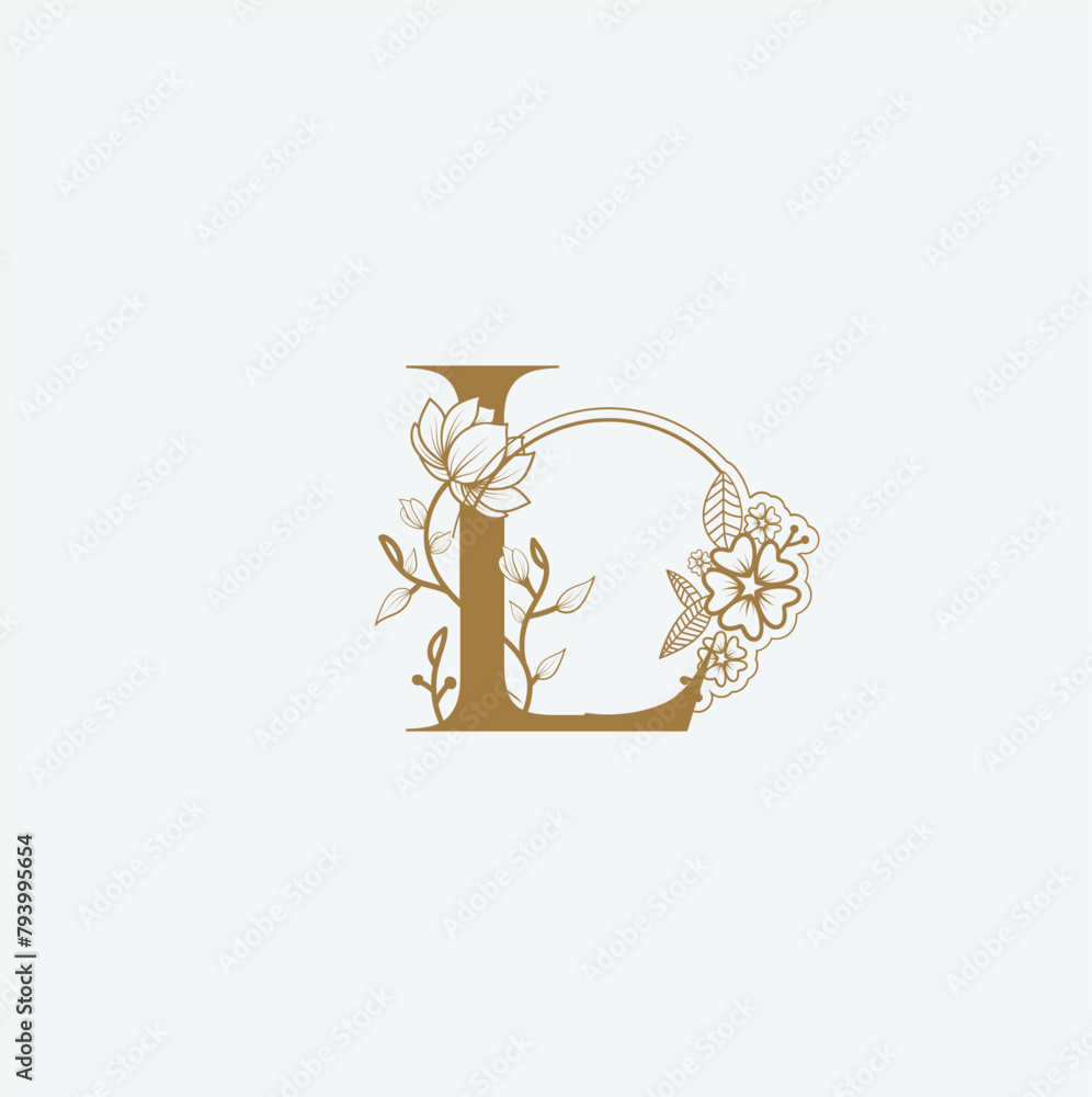 L Flower logo Wedding logo. Elegant monogram. Illustration of wedding monogram logo with flower frame. Print L Flower logo Wedding logo. Elegant monogram. Illustration of wedding monogram logo with flower frame. Print