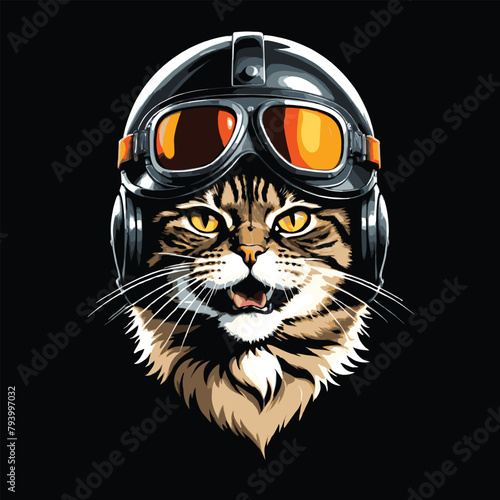 Cat wearing Sunglasses and Helmet in Vintage Cartoon Character Style