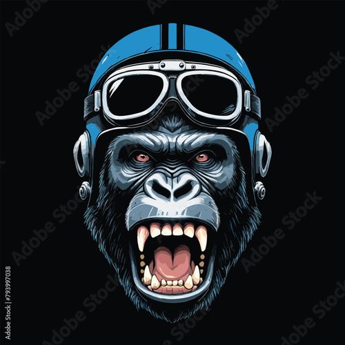 Angry Gorila wearing Sunglasses and Helmet in Vintage Cartoon Character Style photo