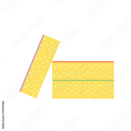 Insulated sponge for washing dishes and cleaning the house, color vector illustration in the flat style