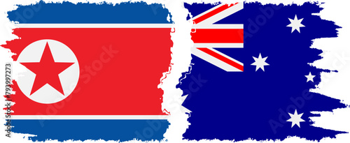Australia and North Korea grunge flags connection vector