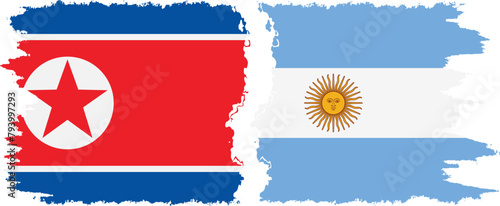 Argentina and North Korea grunge flags connection vector
