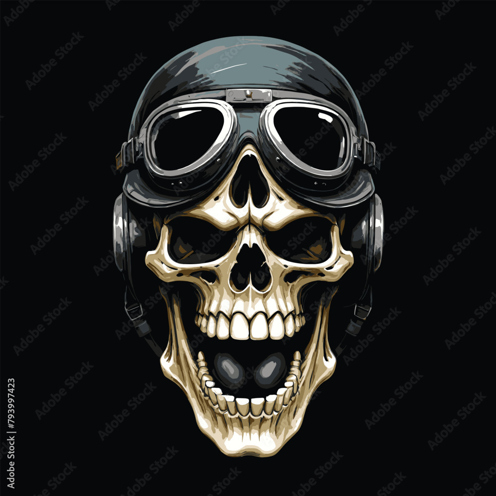 Skull Wearing Sunglasses and Helmet in Vintage Cartoon Character Style