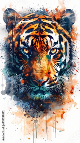 Tiger portrait illustration design isolated on white photo